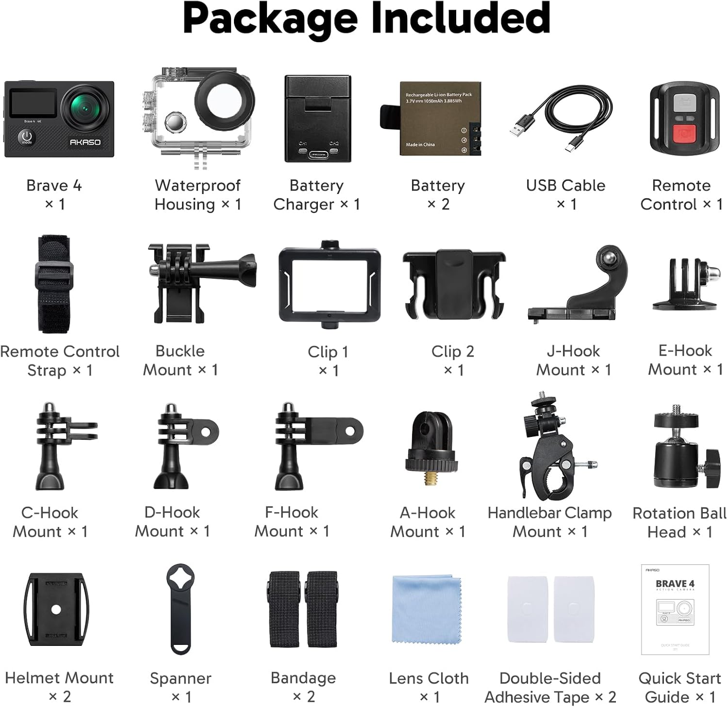 AKASO Brave 4 Action Camera 4K 30fps Ultra Hd Video 20MP Photo, EIS, WiFi, 2X Batteries, Waterproof Underwater Camera, Camcorder Bundle for Snorkel, Travel, Motorcycle, Bicycle, Helmet Accessories Kit - Image 9