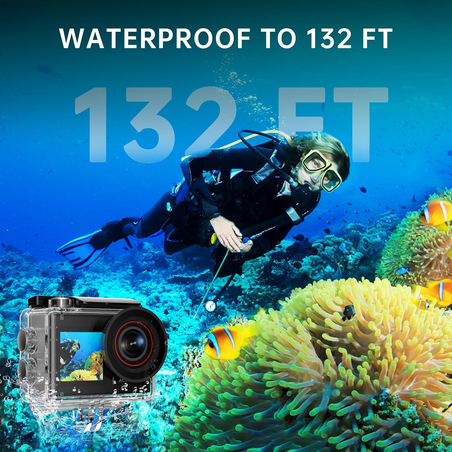 ODDV 4K60FPS 30MP Action Camera with Front LCD and Touch Rear Screens, Underwater Camera with 5X Zoom, 132FT Waterproof Camera, EIS, WiFi Remote Control(Black) - Image 4