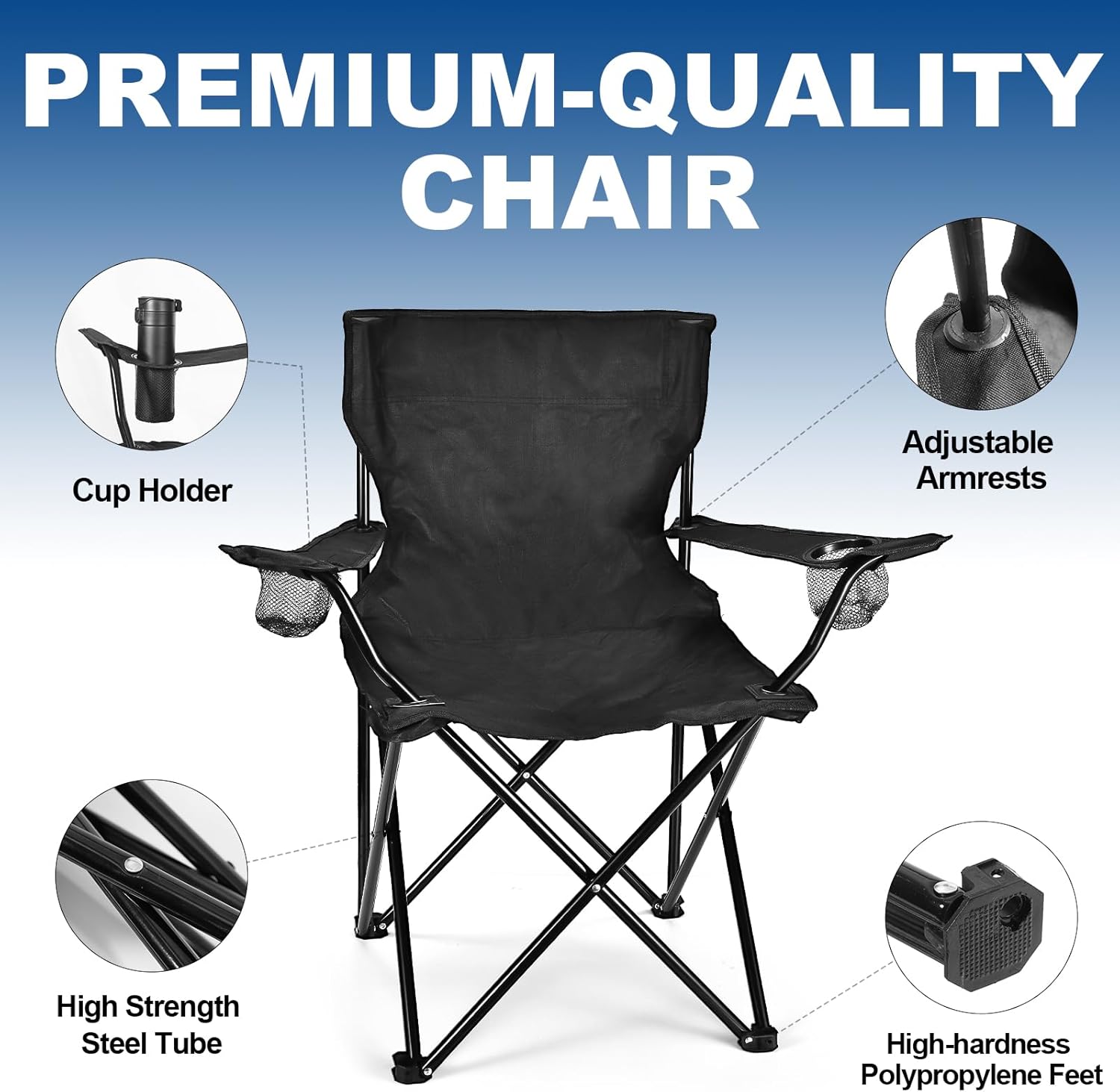 WEIDIORME 2 Pack Lightweight Camping Chairs for Adults & Teens, 250LBS Capacity Foldable Portable Chairs with Carry Bag, Compact Design for Camping, Beach, Picnics, and Outdoor Events - Image 6