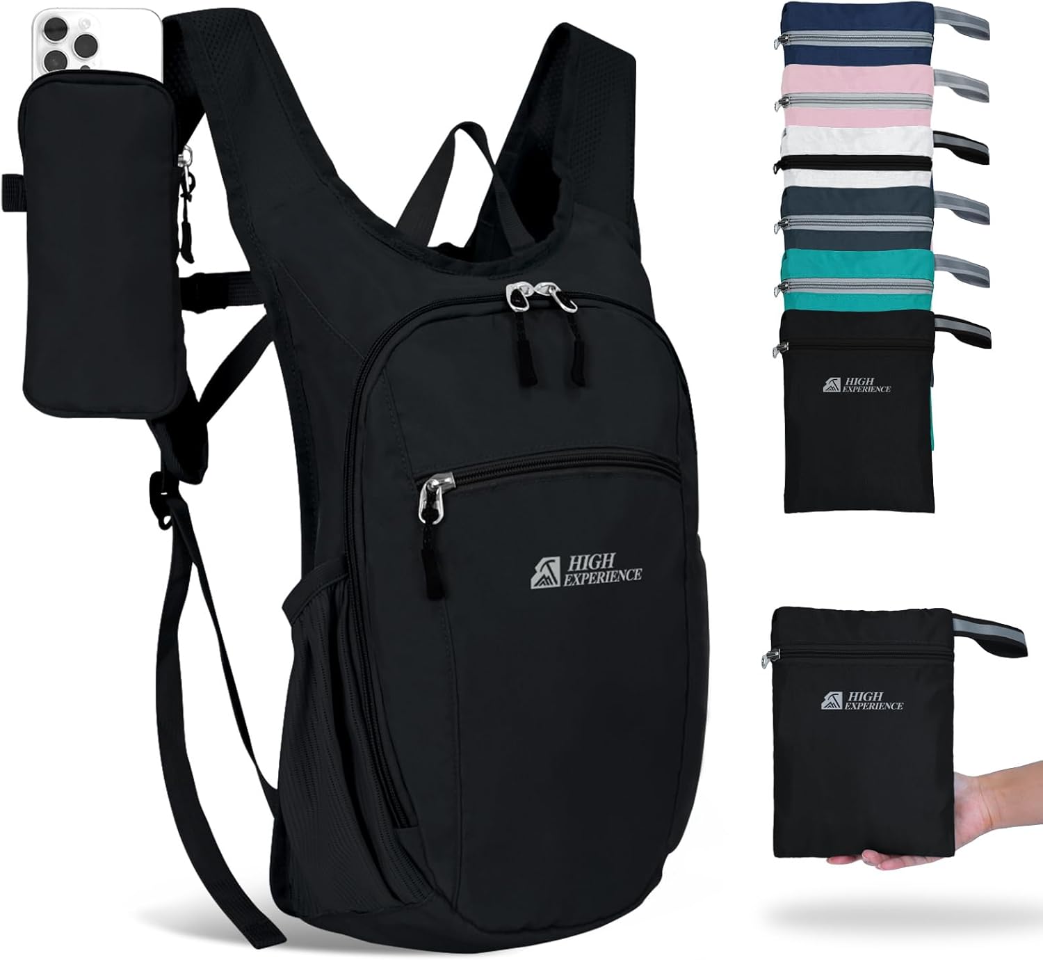 Hiking Backpack 10L/15L Small Daypack Lightweight Packable Travel Foldable Water Resistan for Women Men (Black, 10L)